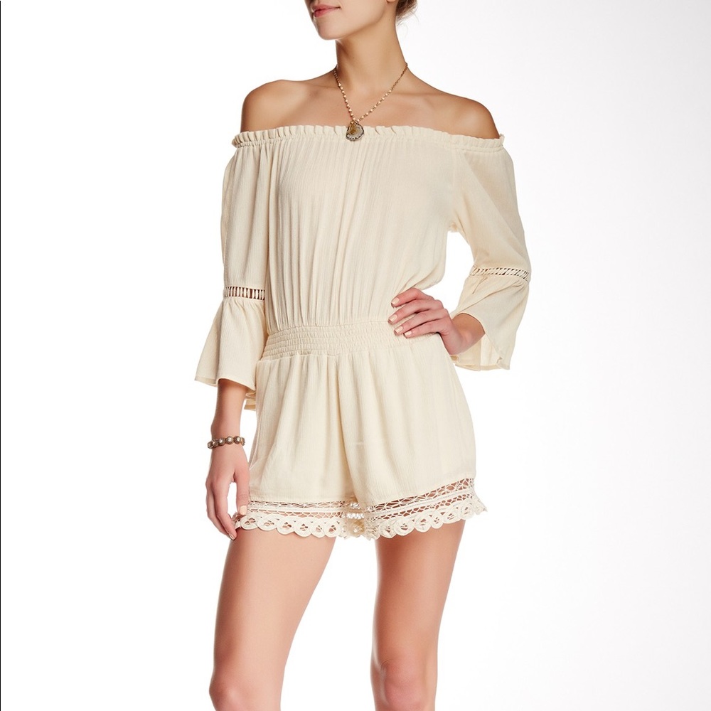 Crochet trim off the shoulder romper